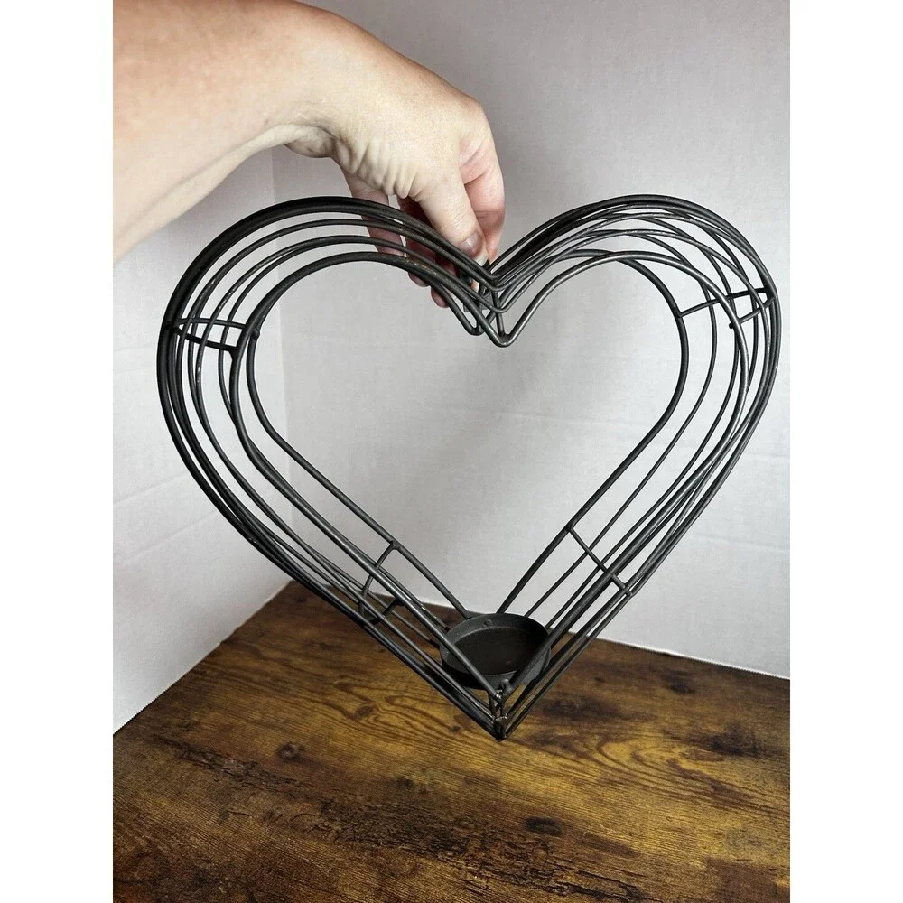 Vintage Black Metal Heart Wall Sconce Candle Holder - Rustic Romantic Home Decor